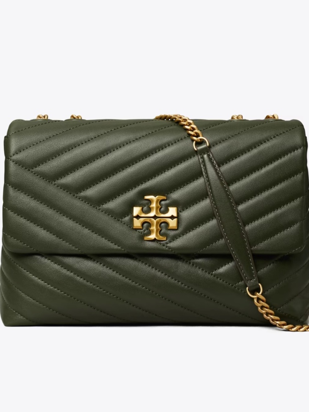 tory burch | kira chevron shoulder bag | lambskin | quilted | green | gold - Picture 10 of 12